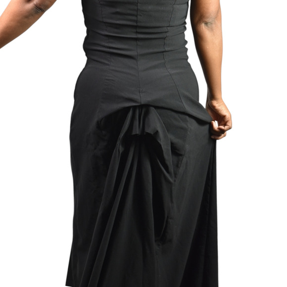 Vintage PourQuoi Pas Bustle Back Dress Black Sweetheart Neckline Maxi 90s Medium - Picture 8 of 16